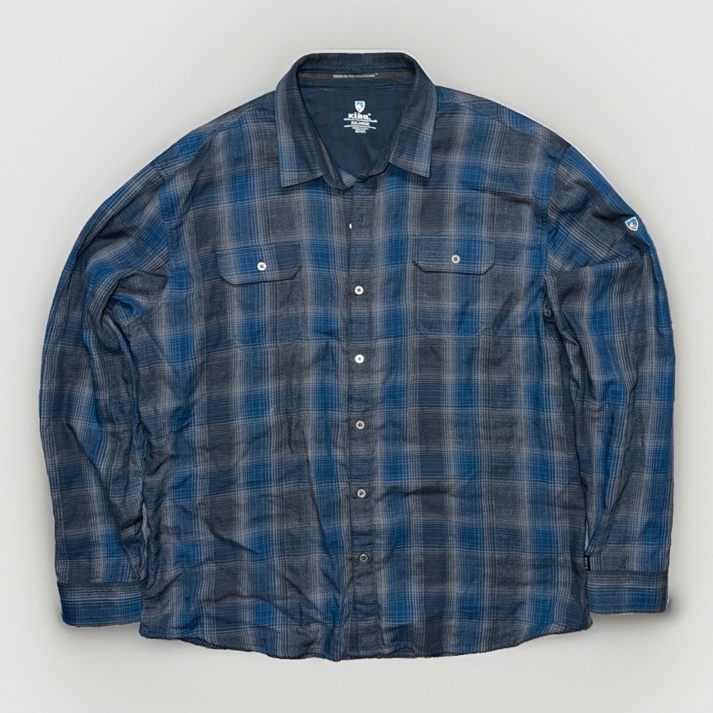 Kuhl Response Eluxur Shirt Mens 2XL XXL Long Sleeve Blue Plaid Outdoor Hiking